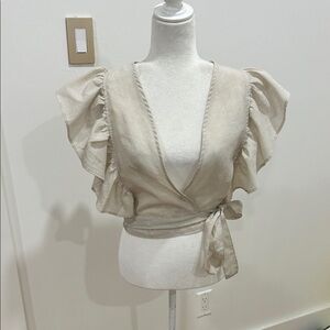 Glam Cream Ruffle Wrap Blouse